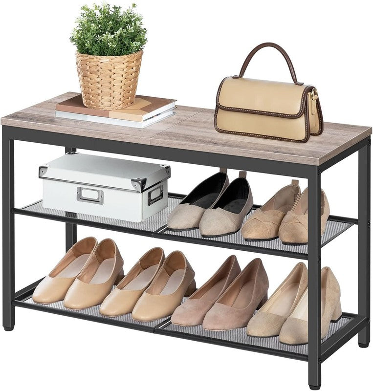 Shoe Bench 3 Tier Rack Industrial Organizer Greige Entryway7