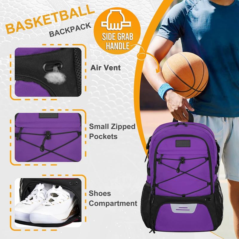 Soccer Basketball Backpack w/ Ball & Shoe Compartment Sports Travel Bag2