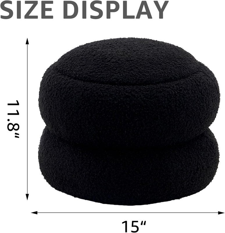 Storage Ottoman,Soft Teddy Velvet Upholstered Footrest,Mordern round Footstool w2