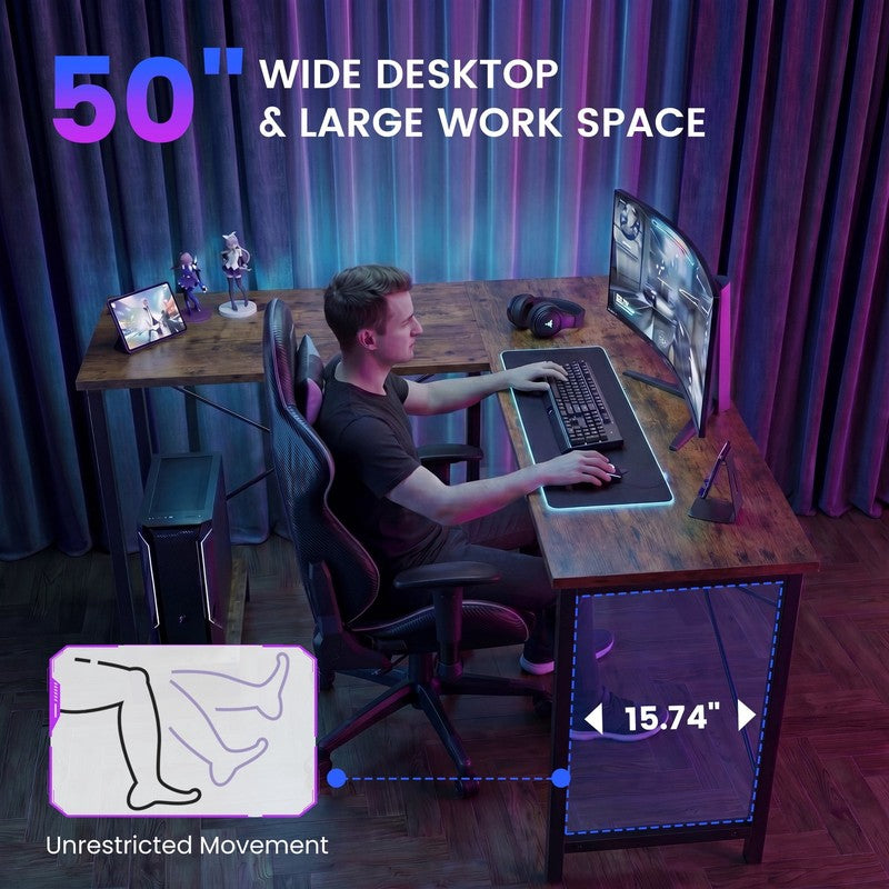 50 Inch L Shaped Computer Desk, Corner Executive Desks Gaming Desk PC Table with3