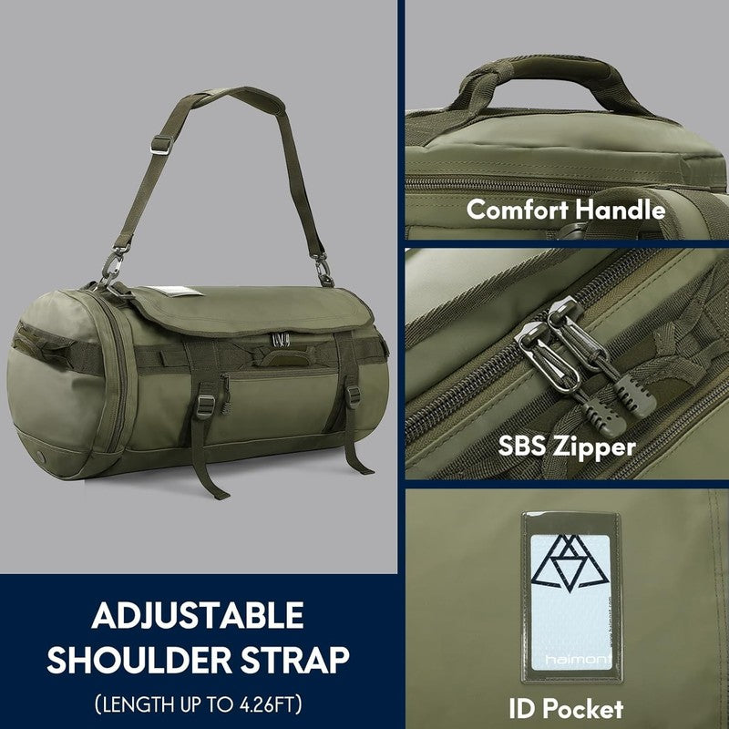 45L Gym Duffle Backpack Army Green Water Resistant Shoes Compartment4