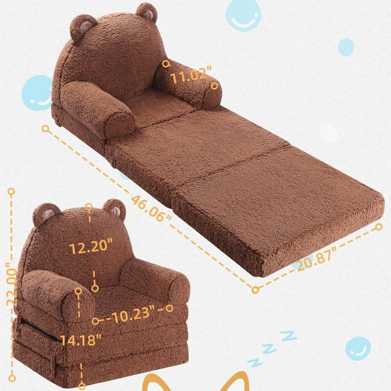 Kids Sherpa Sofa w/ Tri Layer Foam Cushions, Comfy Toddler Seating, Brown2