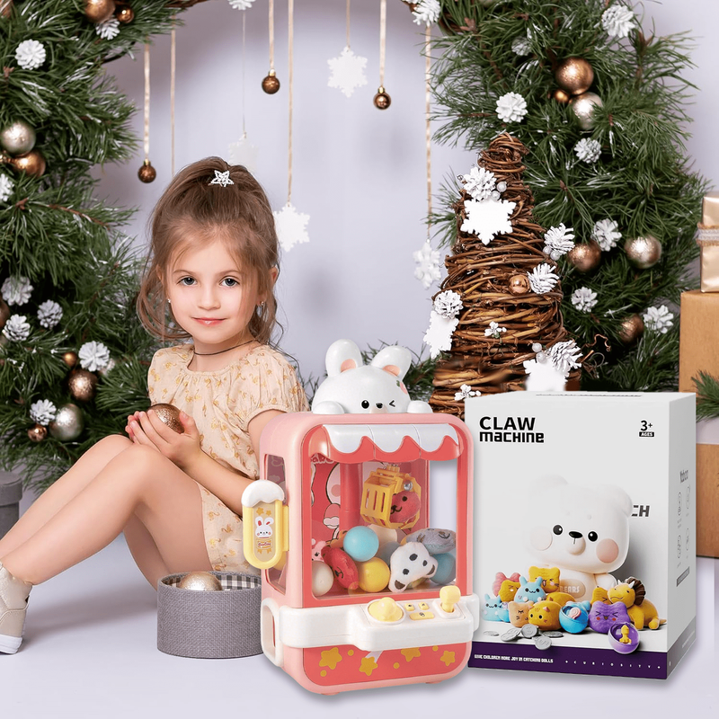 Claw Machine with Stuffed Toys,Kids Mini Vending with Music&Game Coins,Prize Dis3