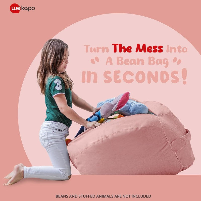 Kids Stuffed Animal Storage Bean Bag Cover XL Cotton Canvas Solid Pink2