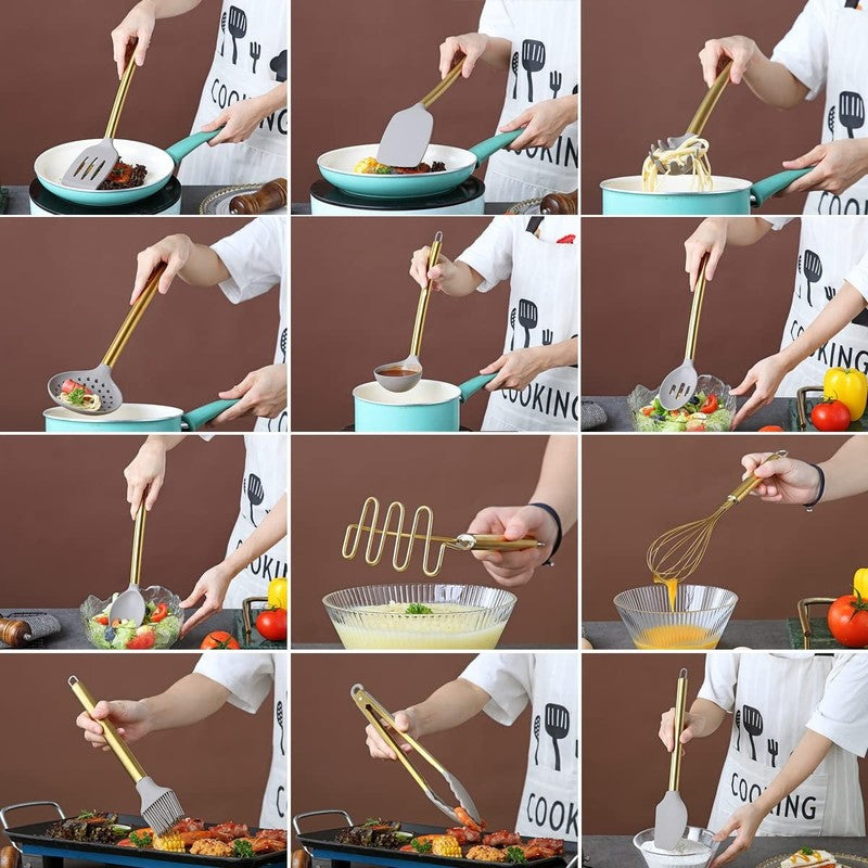Gold 38 Pieces Silicone Kitchen Utensils Set with Sturdy Stainless Steel Utensil7