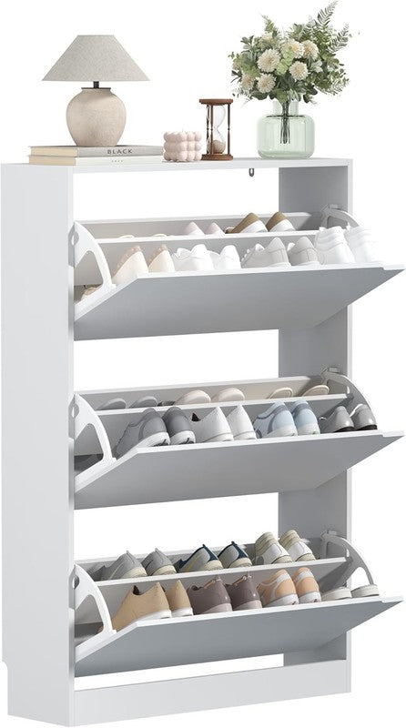 47'' Shoe Cabinet 3 Flip Drawers Slim Wood Storage Rack Organizer Entryway White7