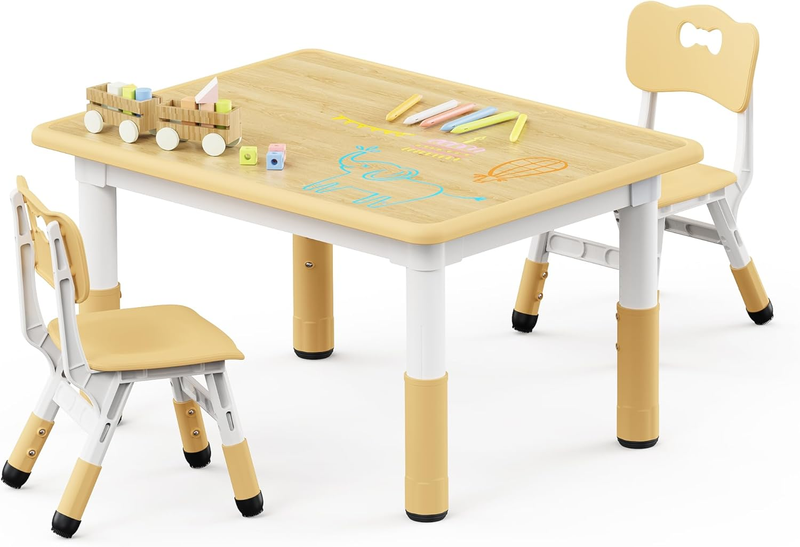 Kids Table and 2 Chairs Set, Height Adjustable Toddler Desk 31.5" L X 23.6" W an0