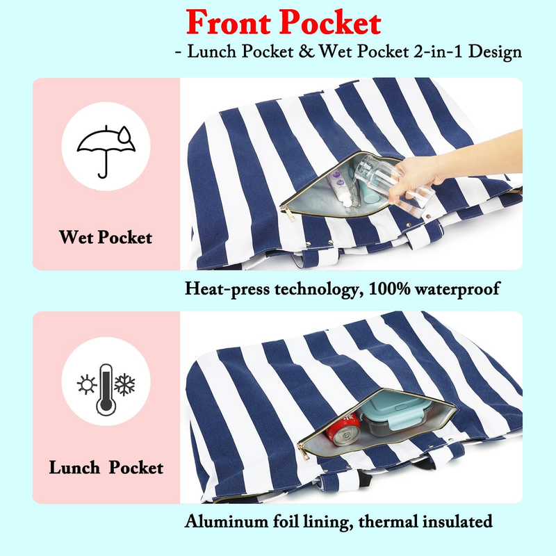 Beach Tote Bag Waterproof Sandproof Large Canvas Travel Pool Bag2
