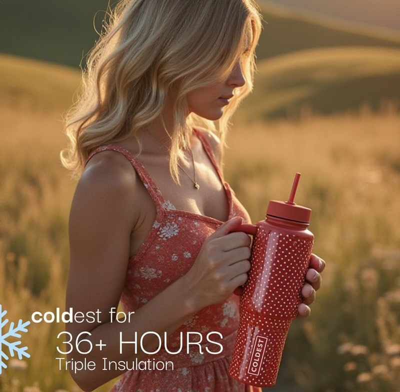 46oz Stainless Steel Insulated Tumbler with Handle Straw  3 Lids Cup Holder7