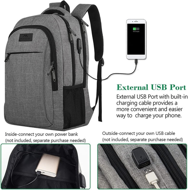 15.6" Travel Laptop Backpack Anti-Theft USB Charging Water-Resistant Grey1