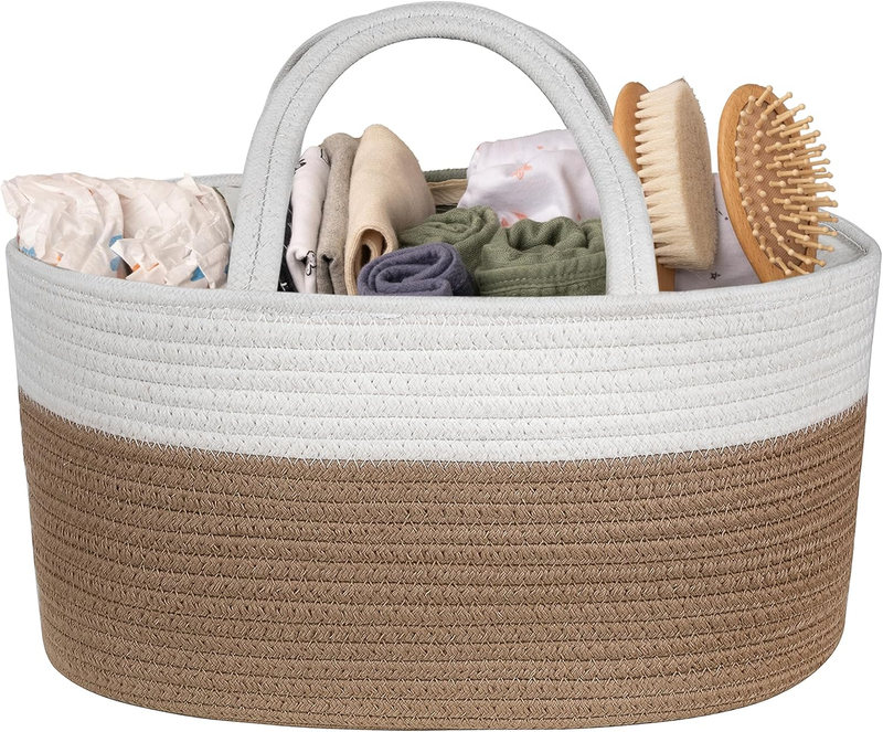 Diaper Caddy Organizer 3 Compartment Rope Handle Baby Essentials Beige10