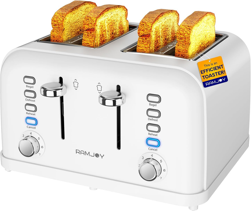 4 Slice Toaster 1500W Dual Control Extra Wide Slots 7 Shade Stainless White9