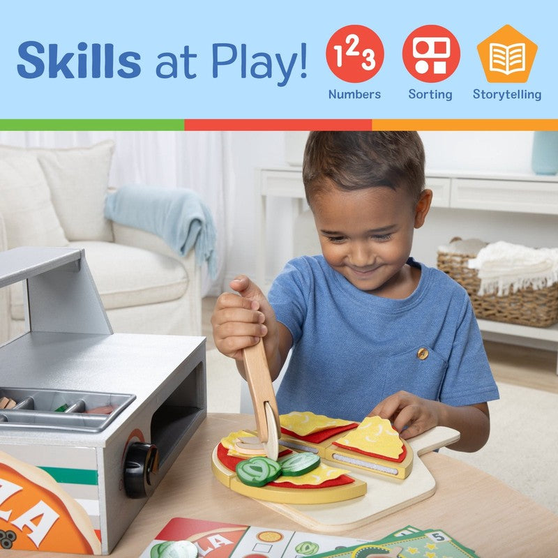 Wooden Pizza Counter Play Set – 41PCS Pretend Food Kitchen Toy, FSC Certified3