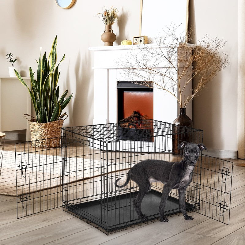 48 Inch Double Door Folding Dog Crate, Portable Small Cage with Divider, Leak Pr1