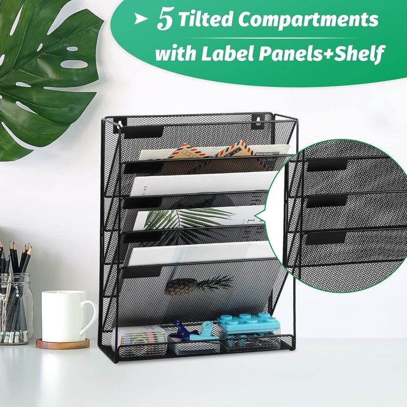Desk File Organizer Mesh 6-Tier, Hanging Wall Mount Document Organization Stand,2