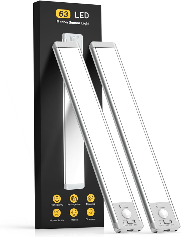 Rechargeable Motion Sensor Under Cabinet Lights, 2 Pack, Dimmable & Wireless0