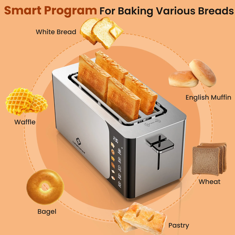 4 Slice Touchscreen Toaster Extra Wide 1.5in Slots Stainless Steel Timer Defrost1