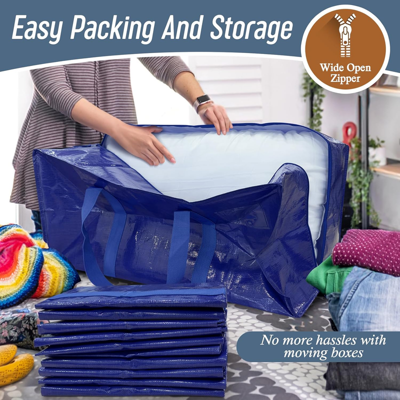 6 Pack Heavy Duty Moving Bags Large Storage Zipper Handles Blue4