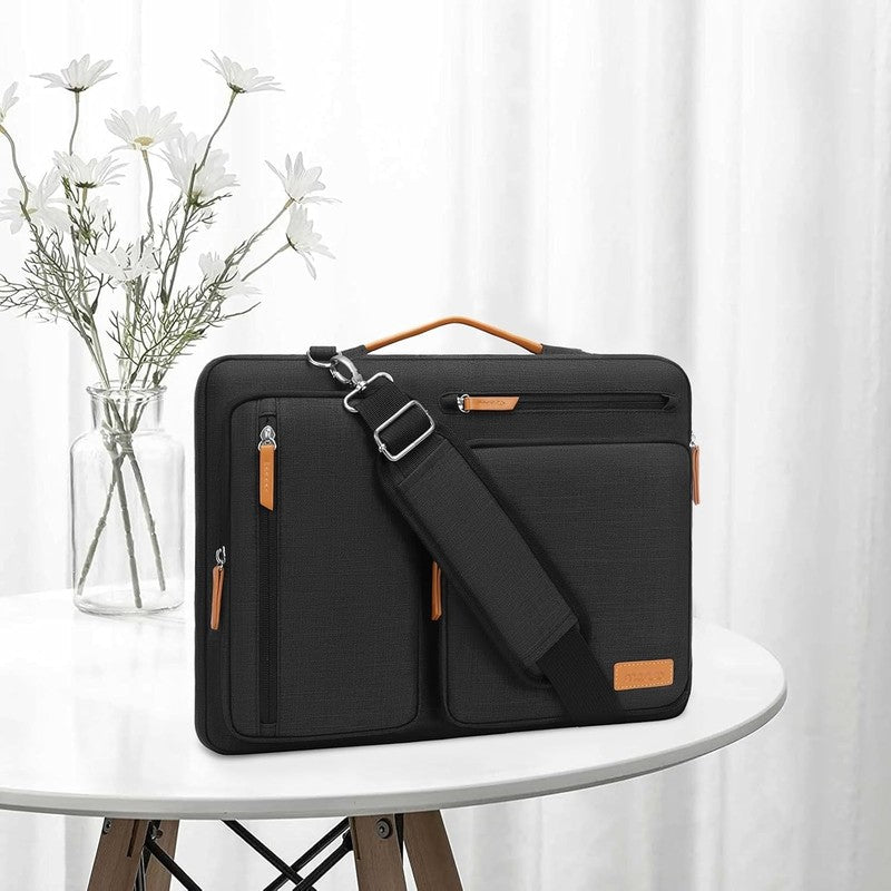 15.6 Inch Laptop Shoulder Bag 360 Protective Messenger 4 Zipper Pockets Black7