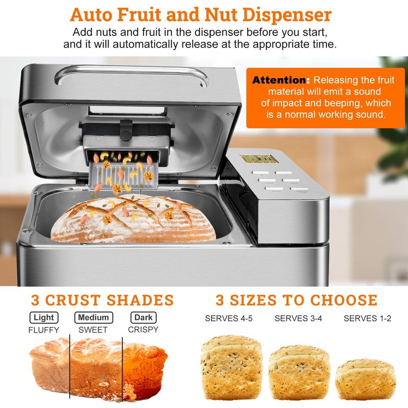 19-in-1 2LB Bread Maker Machine Fully Automatic LCD Stainless Steel 0137