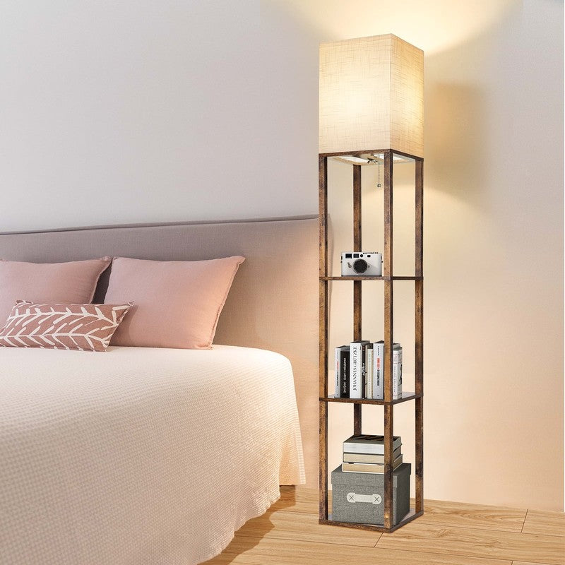 Dimmable Wood Floor Lamp with Shelves, Modern Standing Lamp for Living Room7