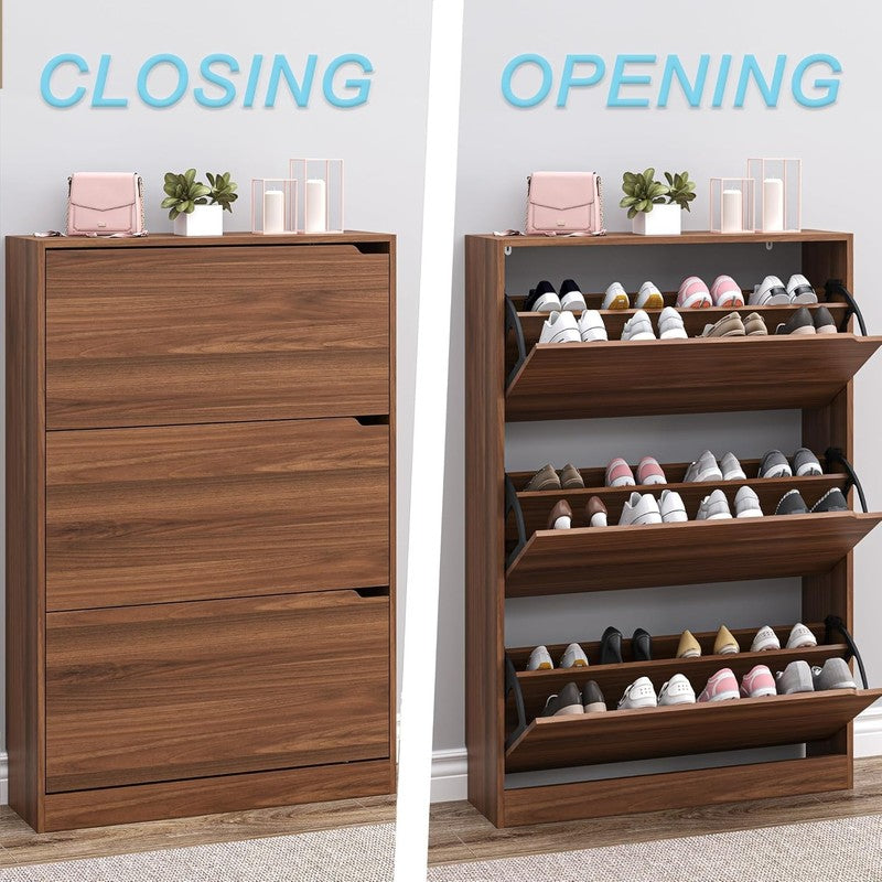 Shoe Cabinet 3 Flip Drawers Slim Narrow Organizer Entryway Hallway Closet4