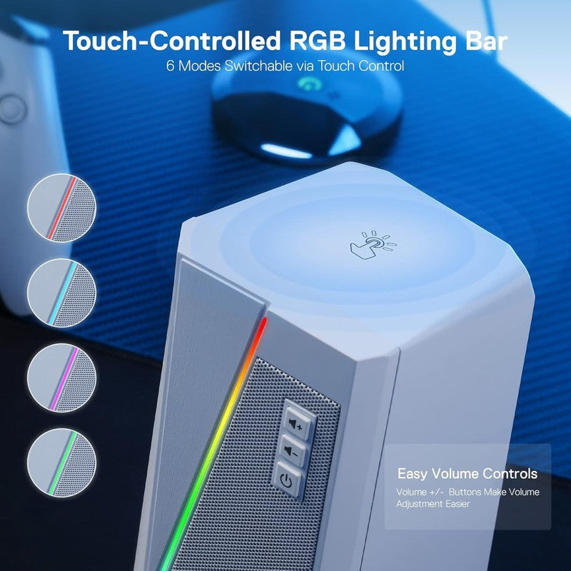 GS520 RGB Desktop Speakers 2.0 USB PC Stereo LED 6 Modes 3.5mm White3