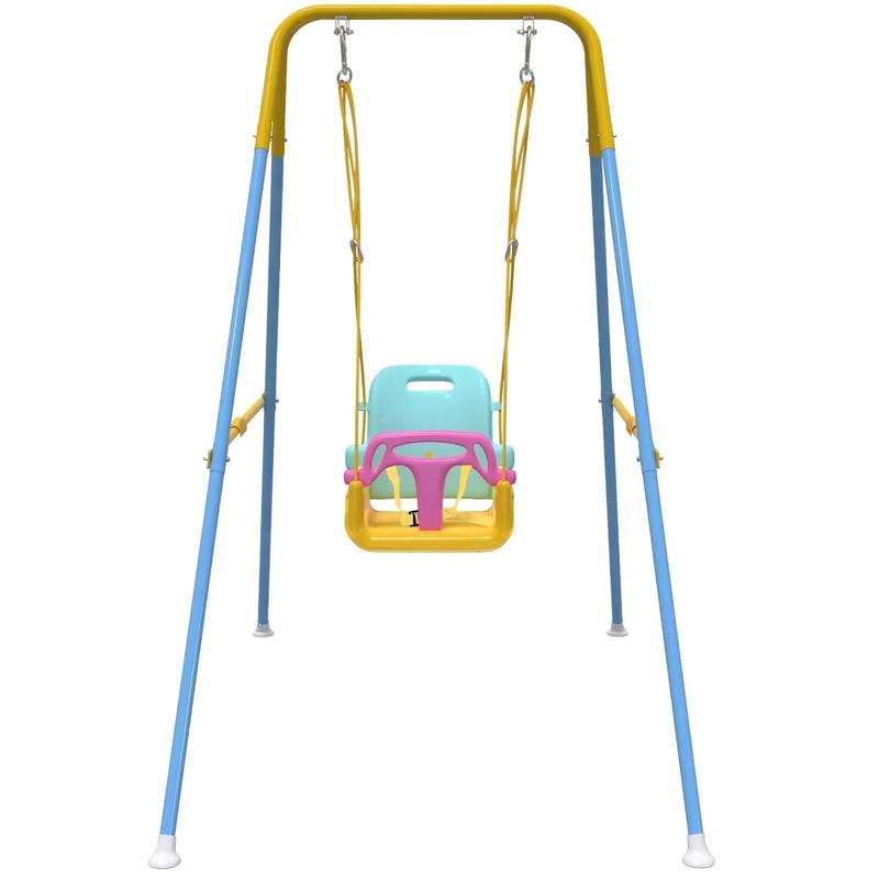 Foldable Baby Swing Set for Backyard, Indoor/Outdoor Toddler Swing Yellow & Blue0