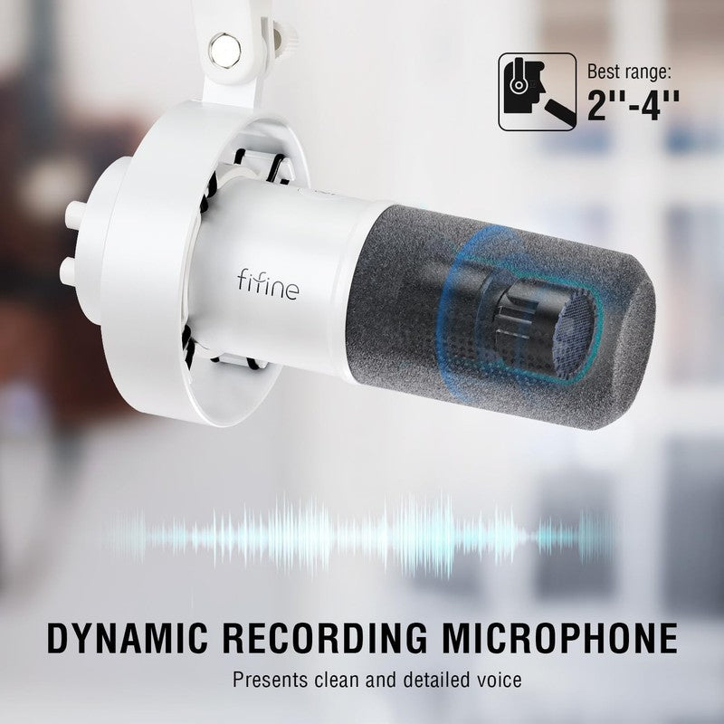 USB/XLR Dynamic Podcast Microphone Studio Mic w/ Mute Gain Monitor K688 White1
