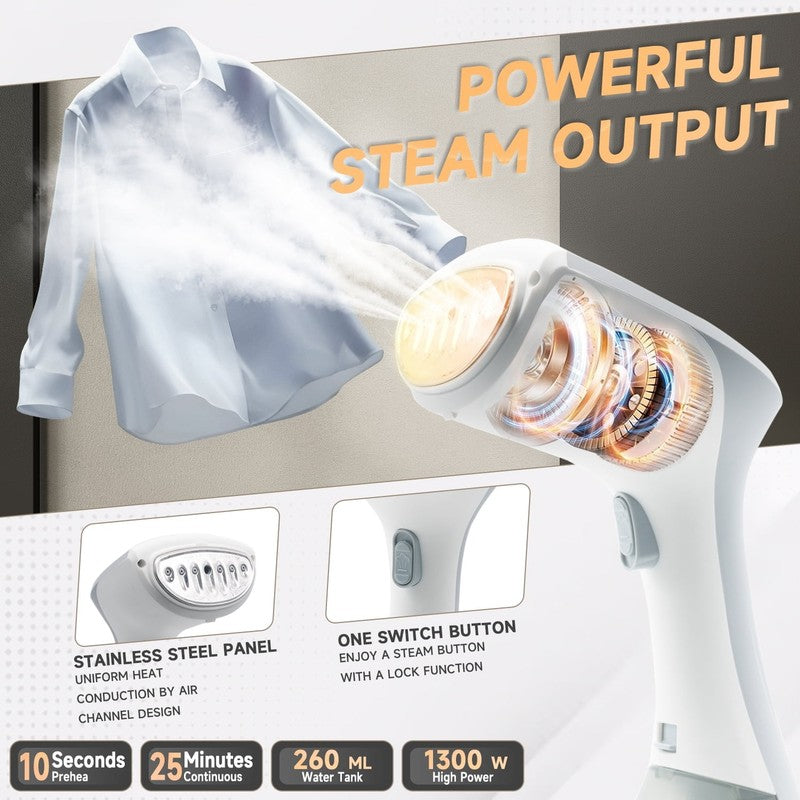 1300W Handheld Clothes Steamer, 260ML Tank, Portable Travel Steamer   White6