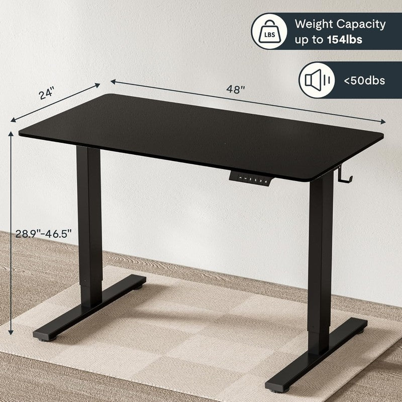 Electric Height Adjustable Standing Desk 48"x24" - Black Frame & Top1