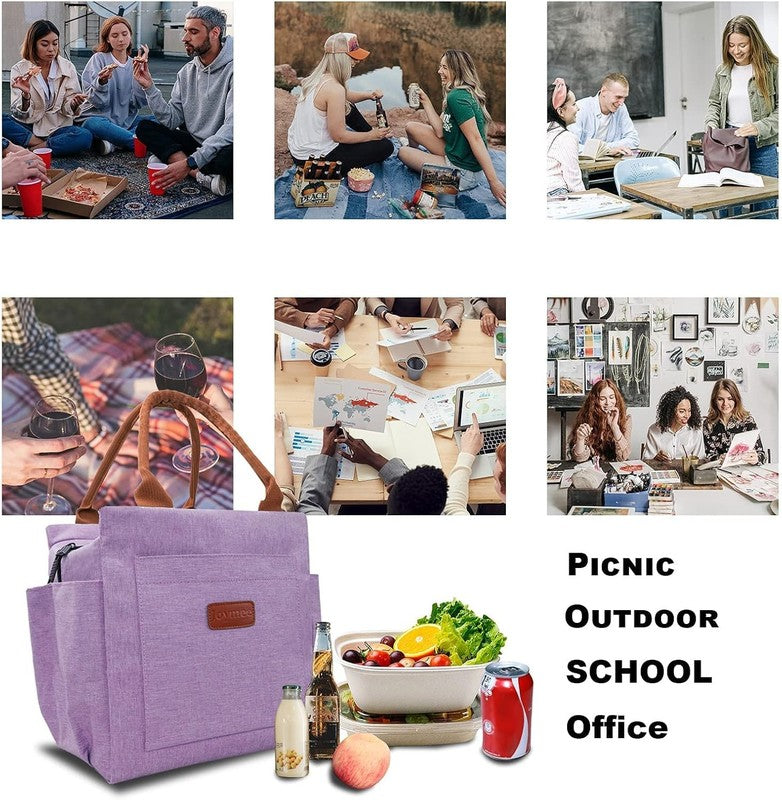 Insulated Lunch Bag for Women Men Large Reusable Tote w/ Bottle Holder Purple6