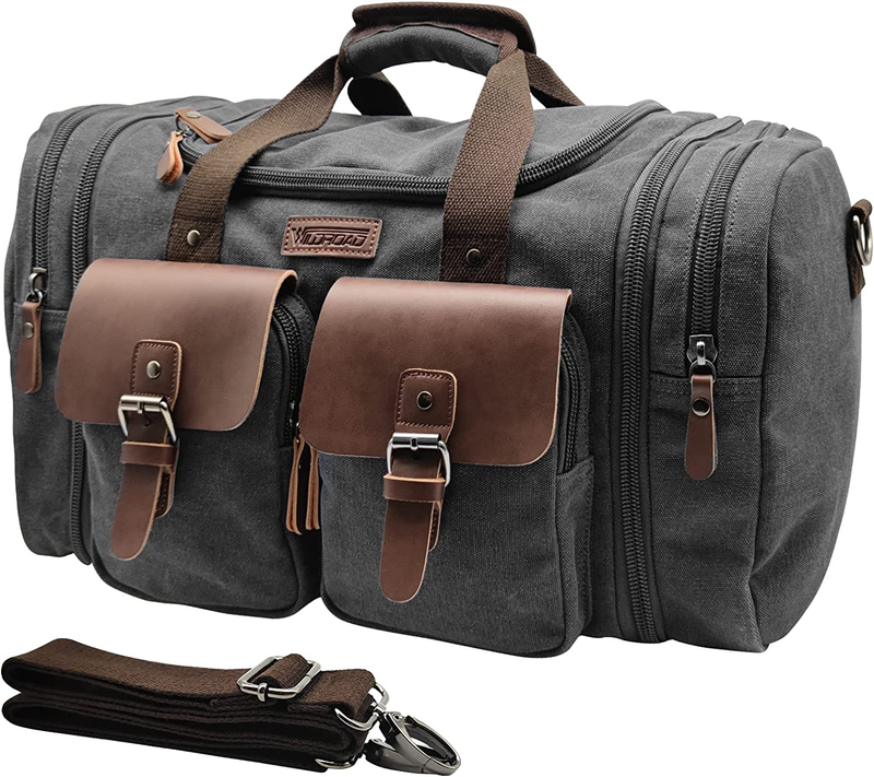 50L Canvas Leather Duffel Bag Expandable Overnight Weekender Travel Bag10