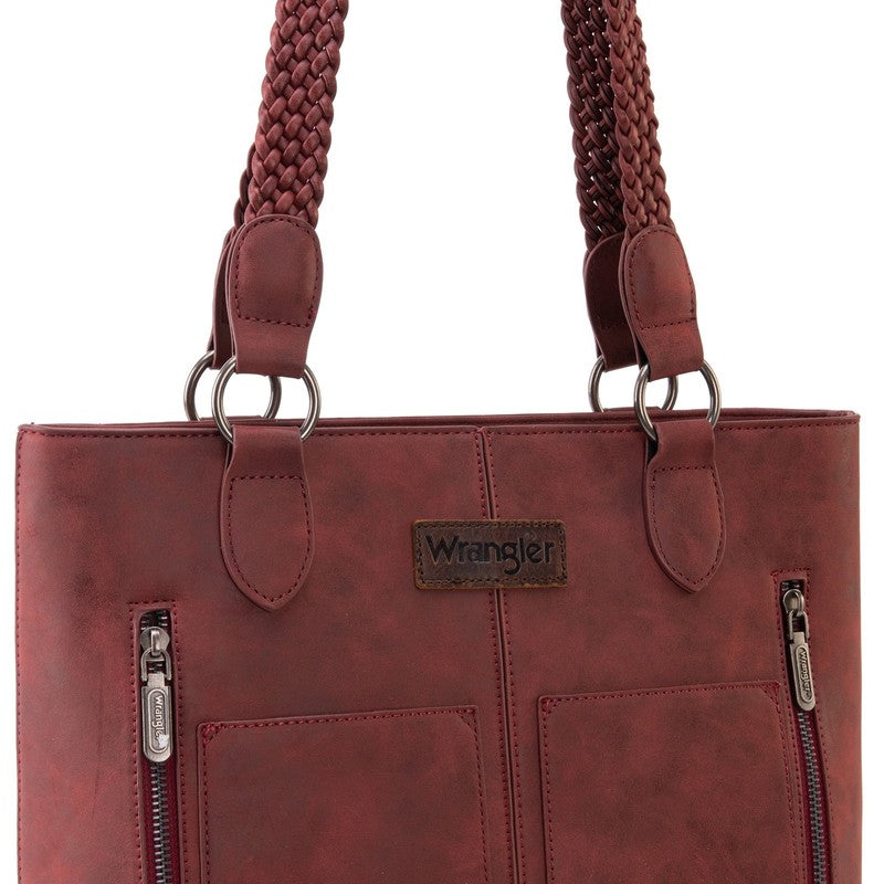 Wrangler Distressed Tote Bag Women Western Purse Multi Pocket Shoulder Bag Red2
