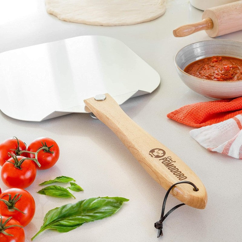 Aluminum Metal Pizza Peel with Foldable Wood Handle for Easy Storage, Pizza Spat7