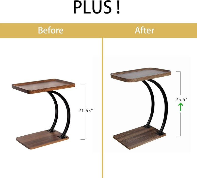 C Shaped End Table for Sofa, 25.5" Height Fixed C Table with Dual Curved Metal S5