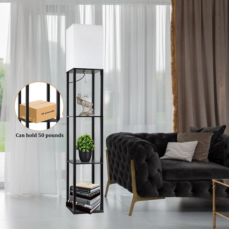 63" Black Wood Floor Lamp with Shelves, Modern Standing Lamp for Living Room5
