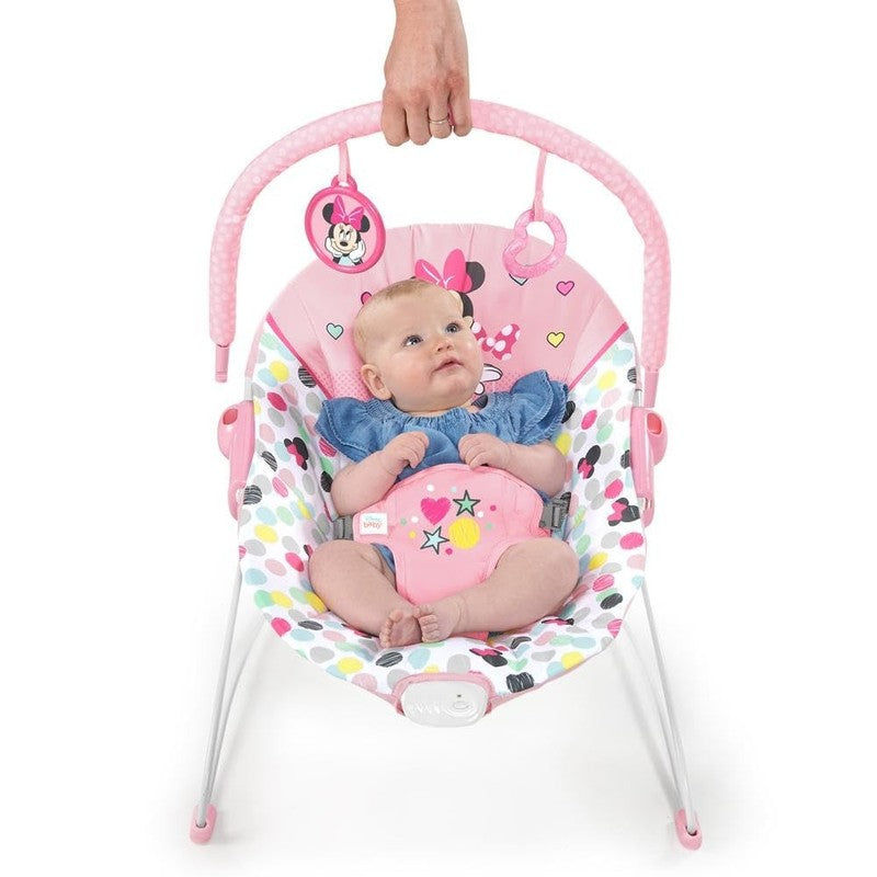 Baby Minnie Bouncer Seat w/ Vibrations Toy Bar 0 6M 20lbs7