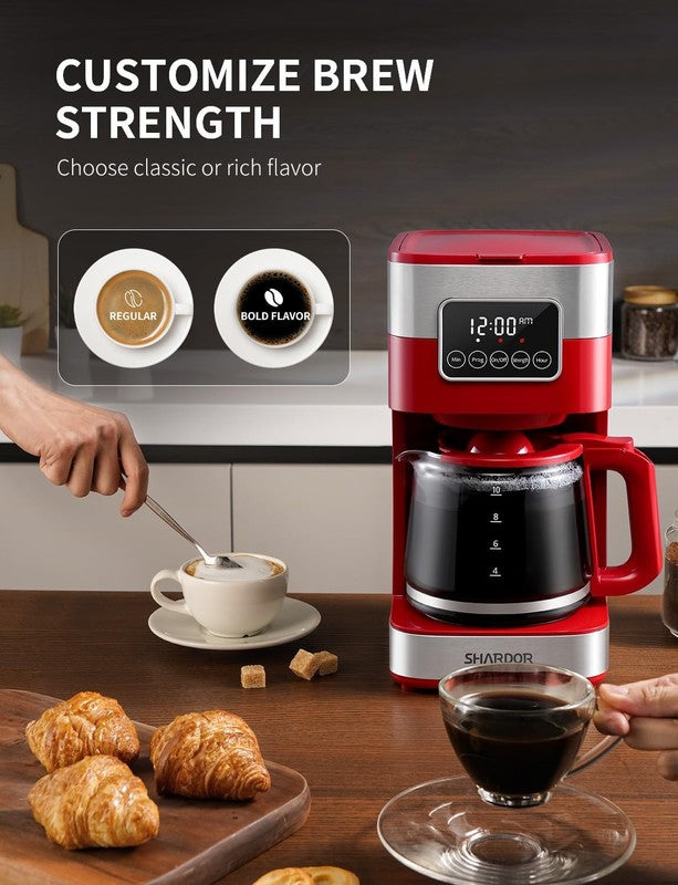 10-Cup Programmable Coffee Maker Drip Machine Strong Brew Auto Shut Off Red3