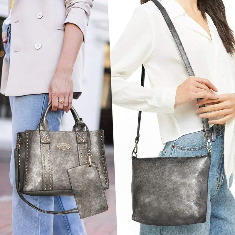 3Pc Women’s Handbag Set Tote Satchel Shoulder Top Handle Purse Wallet1