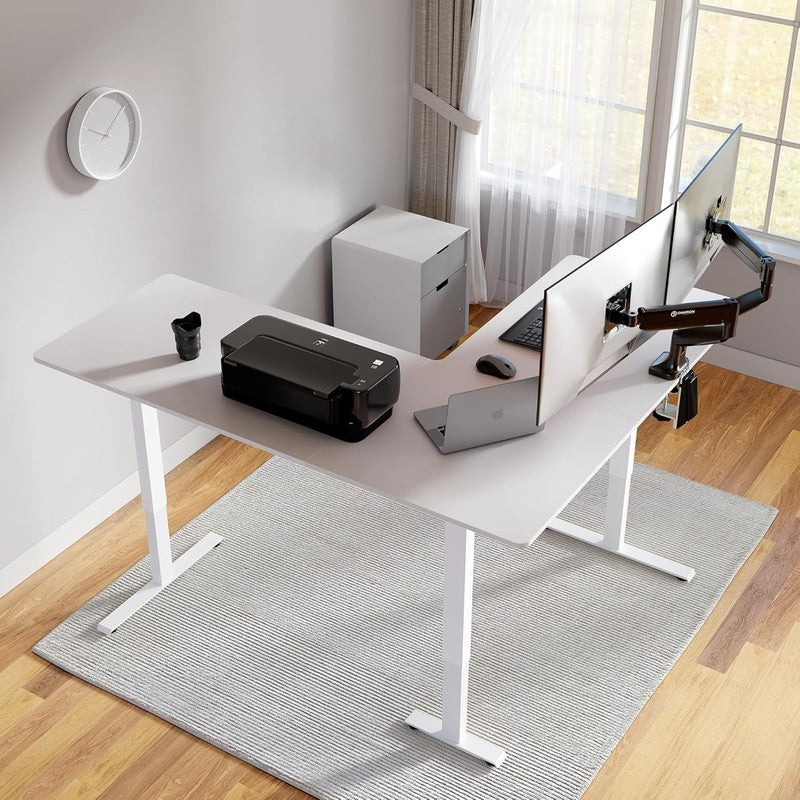 L-Shaped 63x55 Electric Standing Desk Adjustable Height Corner White3