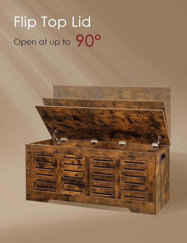 47.3'' Wooden Toy Box Storage Chest Flip Top Entryway Shoe Bench Rustic Brown4