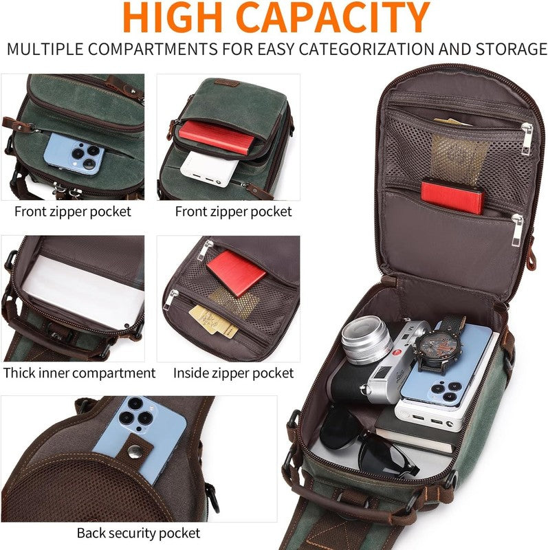 Nerlion Sling Bag Men Waxed Crossbody Chest Bag Water Resistant Shoulder Bag3