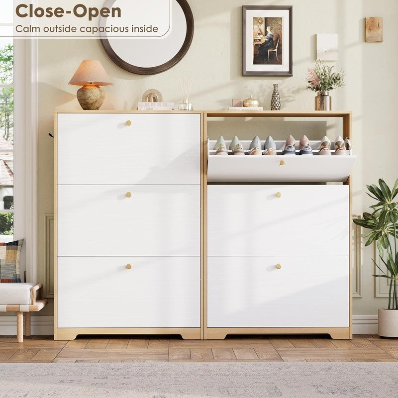 Modern Shoe Storage Cabinet Freestanding Hidden Rack Entryway Hallway Oak/White2