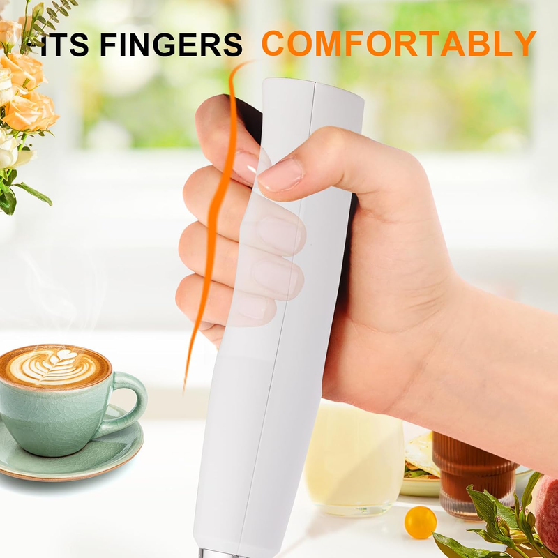 Milk Frother Handheld Rechargeable 3 Speed 3 Heads Coffee Whisk White4