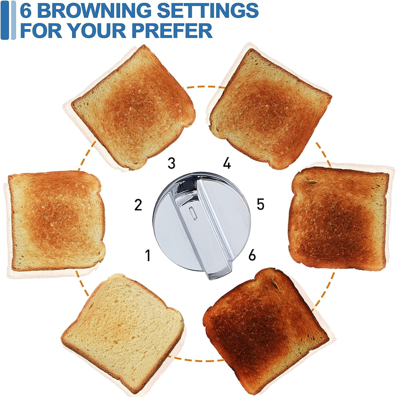 Silver Stainless Steel 2 Slice Toaster - LED Display, Wide Slots, 6 Shades Bagel3