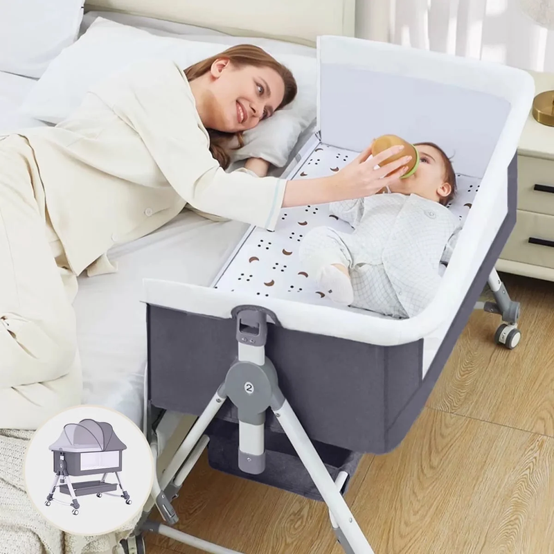 Liyufly 4 in 1 Baby Bassinet Gray Bedside Crib w/ Storage, Wheels, Changer8