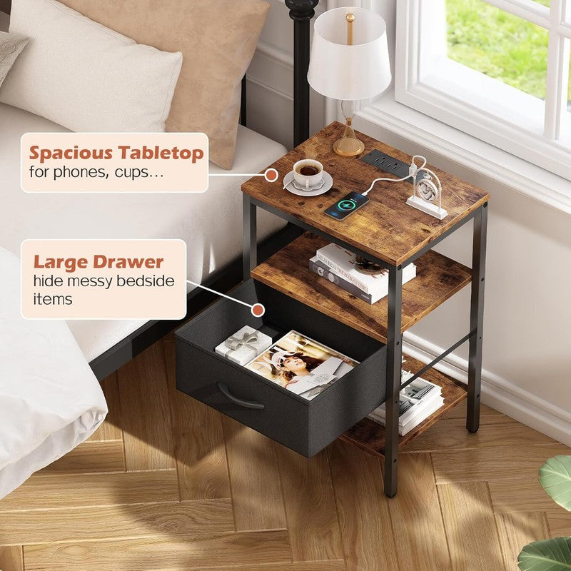 Nightstand with Charging Station, Bed Side Table with Adjustable Fabric Drawer7