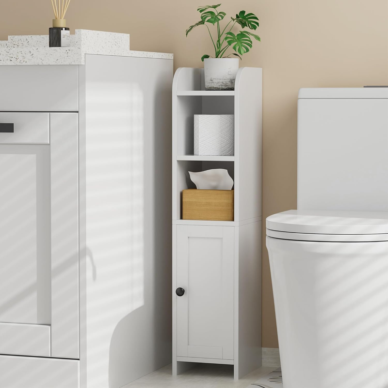Small Bathroom Storage Corner Floor Cabinet with Door and Shelves, beside the To9