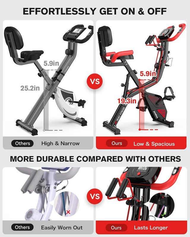 Folding Exercise Bike with Backrest, 8-Level Magnetic Resistance1